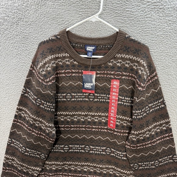 Lands End Sweater Adult XL Multicolor Fair Isle Knit Crewneck Grandpa Old Money - Picture 12 of 13